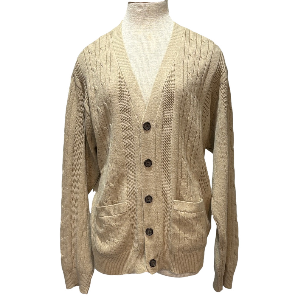 St John’s Bay sz L tan cableknit grandpa button down cardigan sweater